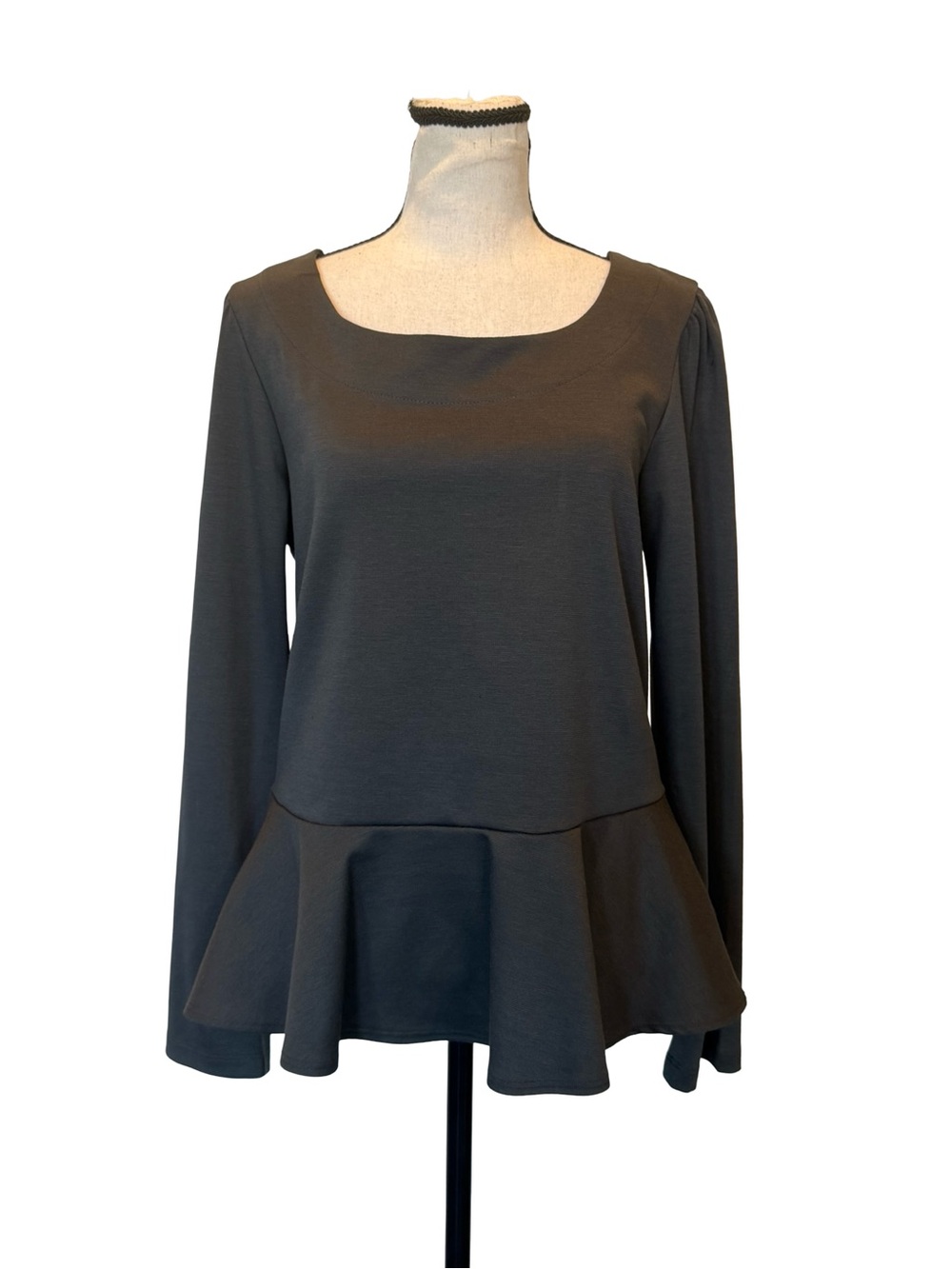 NWT Bobeau Black Peplum Top Large Made in USA Long Sleeve Stretch Blouse
